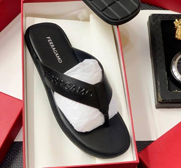Ferragamo Black Padded Slide Sandal
